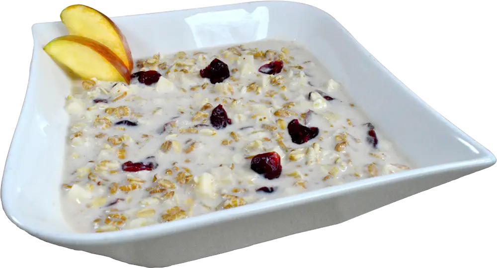 Gesunder Start in den Tag - Bircher Müsli - eine ausgewogene 4-Getreideflocken-Mischung mit Äpfeln und Cranberries.